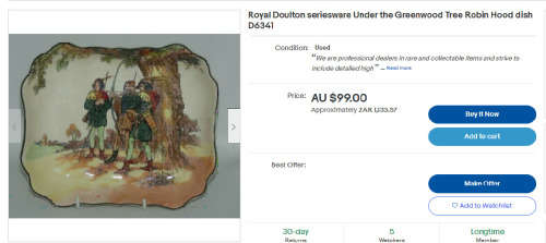 RARE (1914-1967) ROYAL DOULTON ROBIN HOOD UNDER THE GREENWOOD TREE GREEN WAVY EDGE PLATE  D6341