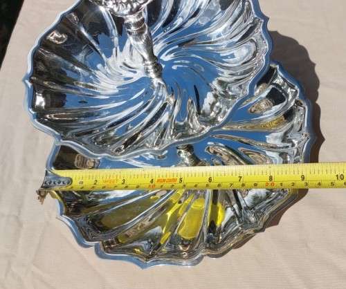 VINTAGE SOUTH AFRICAN MADE EM-ESS SP ON B (Silver Plated on Brass) TWO-TIER SWEETS TRAY WITH HANDLE