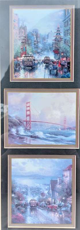THOMAS KINKADE (1958-2012) CITY BY THE BAY SET OF 3 INSPIRATIONAL PRINTS WITH CERTIFICATE OF AUTHENT