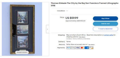 THOMAS KINKADE (1958-2012) CITY BY THE BAY SET OF 3 INSPIRATIONAL PRINTS WITH CERTIFICATE OF AUTHENT