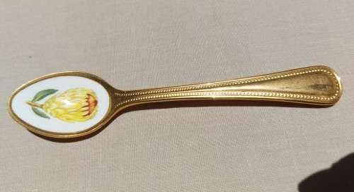 JAPAN 24KT GOLD PLATED SET OF 12 COFFEE SPOONS WITH ENAMEL PAINTED SOUTH AFRICAN FLOWERS