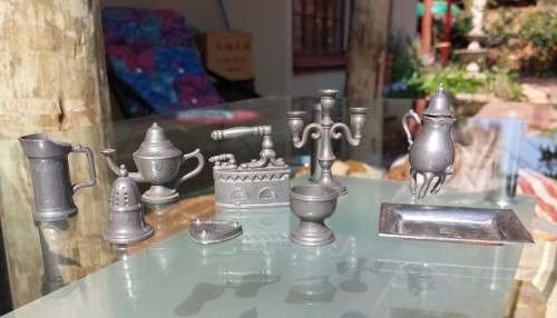VINTAGE FOCA DUTCH PEWTER MINIATURES, DOLLHOUSE ACCESSORIES  RARE AND COLLECTABLE