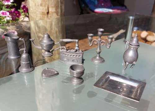 VINTAGE FOCA DUTCH PEWTER MINIATURES, DOLLHOUSE ACCESSORIES  RARE AND COLLECTABLE