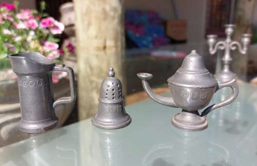 VINTAGE FOCA DUTCH PEWTER MINIATURES, DOLLHOUSE ACCESSORIES  RARE AND COLLECTABLE
