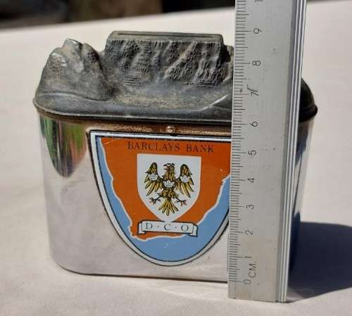 RARE BARCLAYS DCO (DOMINION, COLONIAL AND OVERSEAS) TABLE MOUNTAIN CHROME PLATED MONEY BOX 1960S