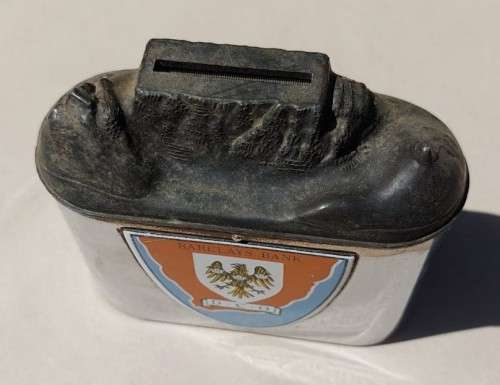 RARE BARCLAYS DCO (DOMINION, COLONIAL AND OVERSEAS) TABLE MOUNTAIN CHROME PLATED MONEY BOX 1960S
