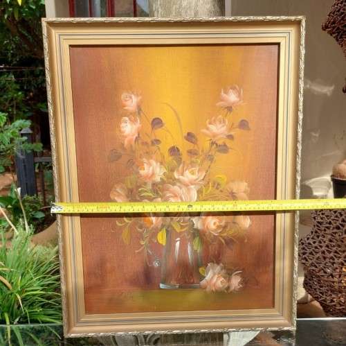 COLORFUL 1970S J WERNINK ORIGINAL FLORAL (ROSES) OIL PAINTING 55CM WIDE 60CM HIGH