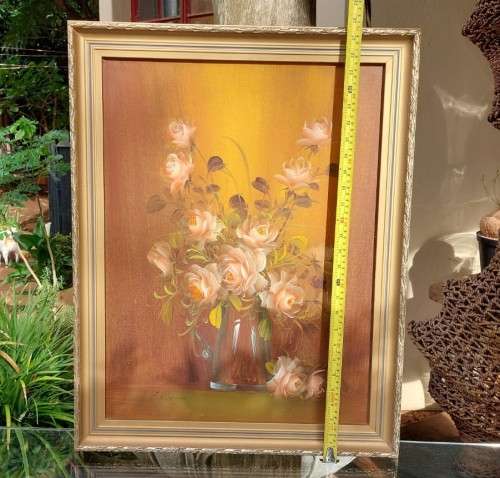 COLORFUL 1970S J WERNINK ORIGINAL FLORAL (ROSES) OIL PAINTING 55CM WIDE 60CM HIGH