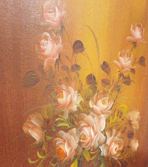 COLORFUL 1970S J WERNINK ORIGINAL FLORAL (ROSES) OIL PAINTING 55CM WIDE 60CM HIGH