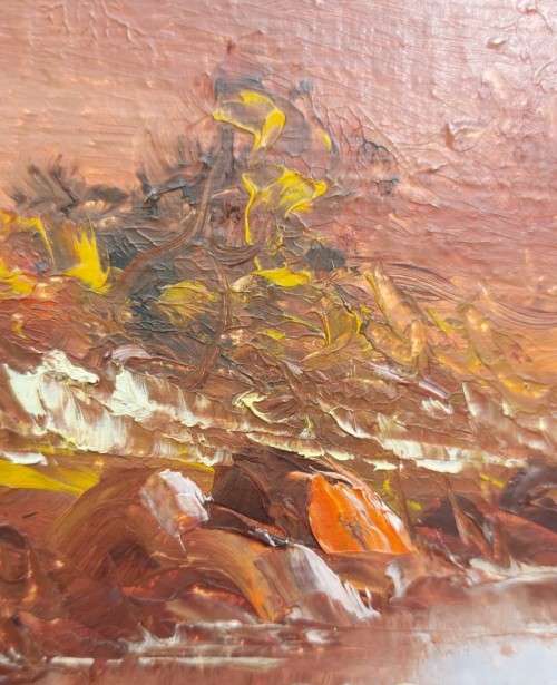 SA ARTIST F POTGIETER 1981 ORIGINAL MOUNTAINSCAPE OIL PAINTING 76CM WIDE 40CM HIGH