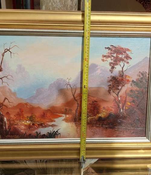 SA ARTIST F POTGIETER 1981 ORIGINAL MOUNTAINSCAPE OIL PAINTING 76CM WIDE 40CM HIGH
