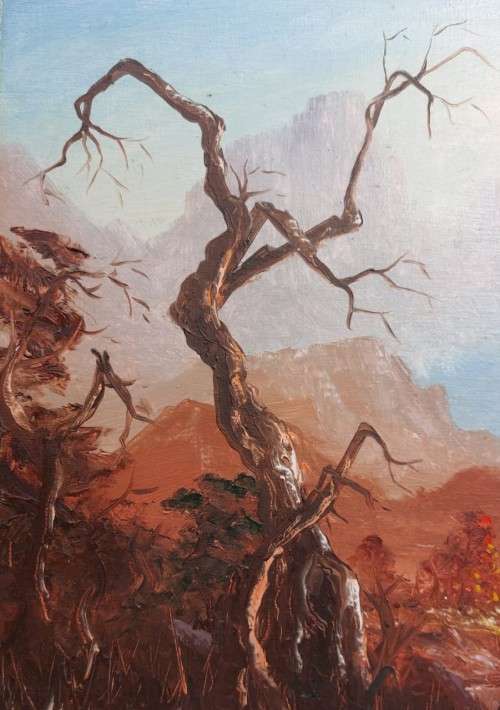 SA ARTIST F POTGIETER 1981 ORIGINAL MOUNTAINSCAPE OIL PAINTING 76CM WIDE 40CM HIGH