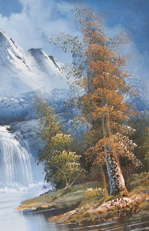 UNUSUAL LANDSCAPE THICKLY APPLIED OIL PAINTING  CANVAS ON BOARD  NOT SIGNED - NO FRAME - 90CM WIDE
