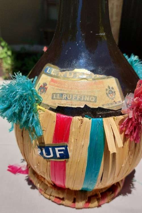 ULTRA RARE 1,2M HIGH! VINTAGE 1972 IL RUFFINI CHIANTI ITALY WINE BOTTLE (FULL!) WITH RATTAN WRAP
