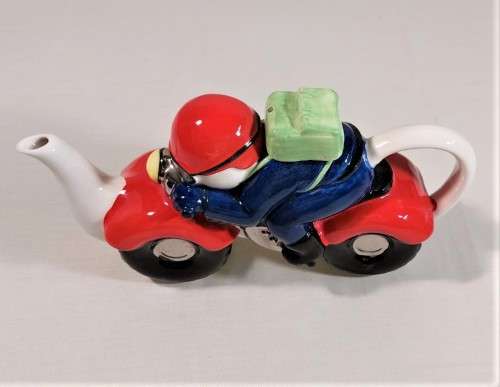 PRICE KENSINGTON ENGLAND POTTERIES RETRO MOTORBIKE AND RIDER CERAMIC TEAPOT