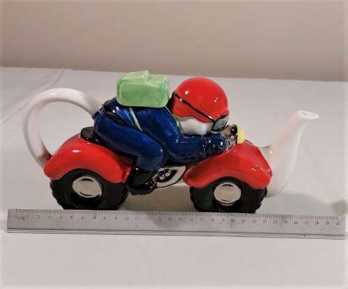 PRICE KENSINGTON ENGLAND POTTERIES RETRO MOTORBIKE AND RIDER CERAMIC TEAPOT