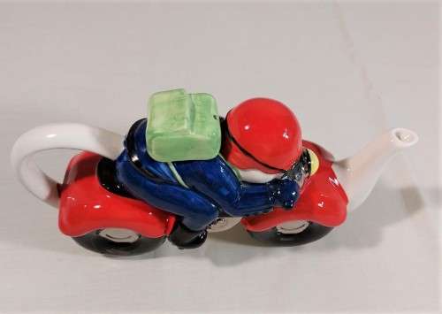 PRICE KENSINGTON ENGLAND POTTERIES RETRO MOTORBIKE AND RIDER CERAMIC TEAPOT