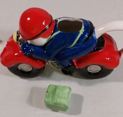 PRICE KENSINGTON ENGLAND POTTERIES RETRO MOTORBIKE AND RIDER CERAMIC TEAPOT