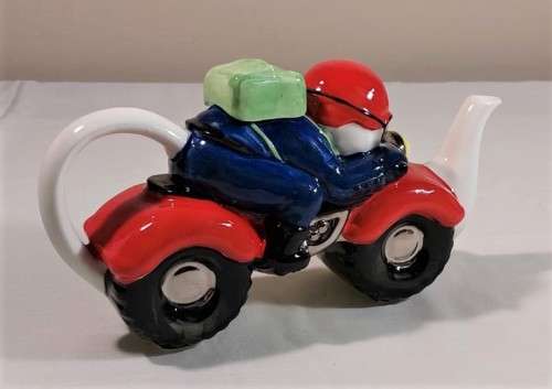 PRICE KENSINGTON ENGLAND POTTERIES RETRO MOTORBIKE AND RIDER CERAMIC TEAPOT