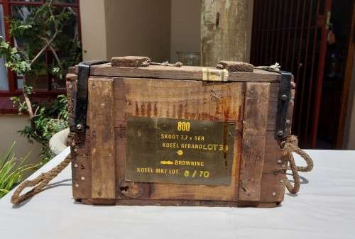 SA ARMY 1950S WOODEN AMMO BOX FOR BROWNING 7.7x56MMR MACHINE GUN BALL BELTED AMMO