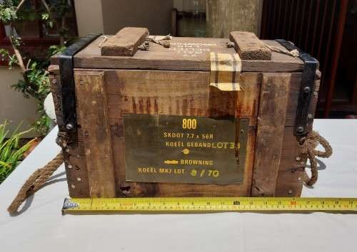 SA ARMY 1950S WOODEN AMMO BOX FOR BROWNING 7.7x56MMR MACHINE GUN BALL BELTED AMMO