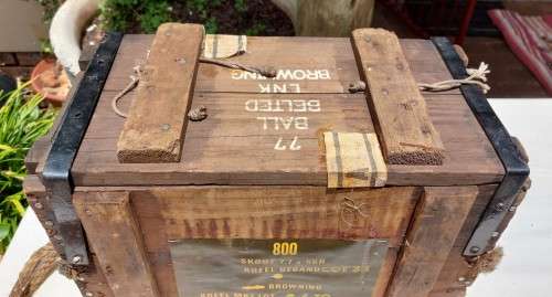 SA ARMY 1950S WOODEN AMMO BOX FOR BROWNING 7.7x56MMR MACHINE GUN BALL BELTED AMMO