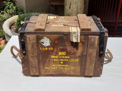 SA ARMY 1950S WOODEN AMMO BOX FOR BROWNING 7.7x56MMR MACHINE GUN BALL BELTED AMMO