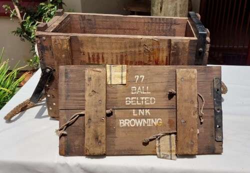 SA ARMY 1950S WOODEN AMMO BOX FOR BROWNING 7.7x56MMR MACHINE GUN BALL BELTED AMMO