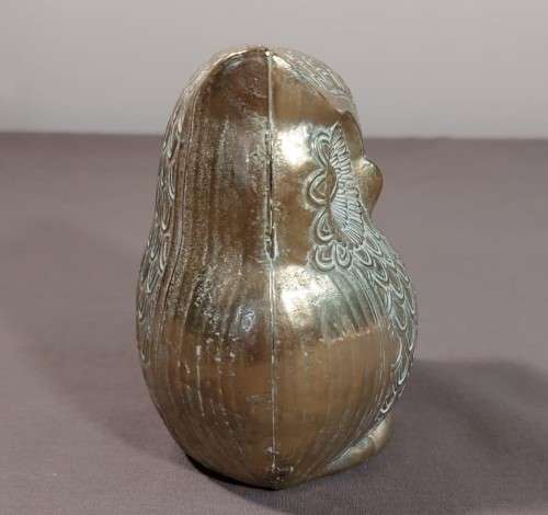RARE ANTIQUE BRASS OWL MONEY BOX COIN BANK  LARGE 12CM HIGH 10CM WIDE