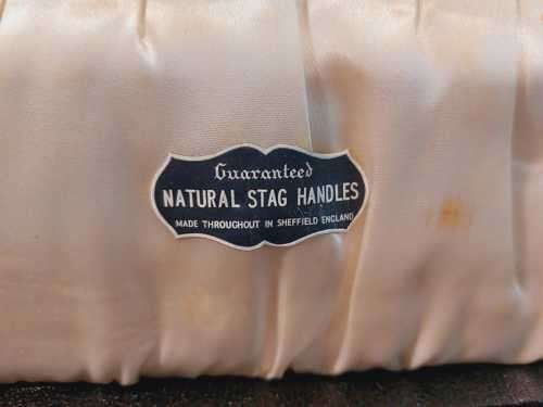 GENUINE STAG ANTLER HANDLE 3 PIECE CARVING SET MADE BY LEWIS ROSE and CO IN SHEFFIELD ENGLAND 1950S