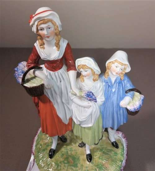 ANTIQUE DRESDEN (CARL THIEME 1920S MARK) GERMANY PORCELAIN FIGURINE YARDLEYS ADVERTISING 31CM HIGH