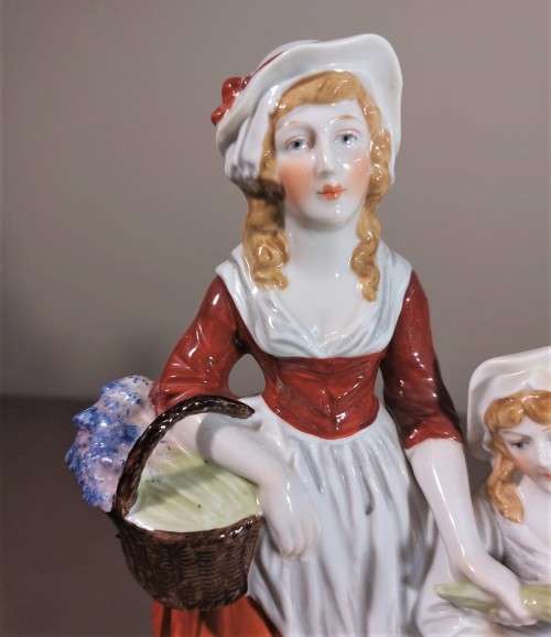 ANTIQUE DRESDEN (CARL THIEME 1920S MARK) GERMANY PORCELAIN FIGURINE YARDLEYS ADVERTISING 31CM HIGH