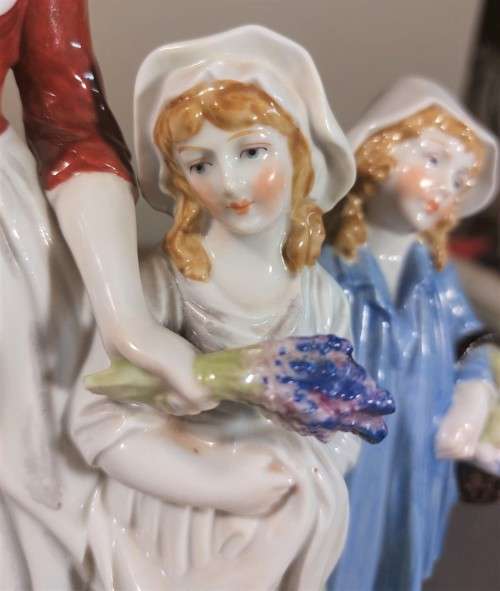 ANTIQUE DRESDEN (CARL THIEME 1920S MARK) GERMANY PORCELAIN FIGURINE YARDLEYS ADVERTISING 31CM HIGH