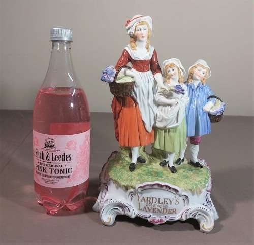 ANTIQUE DRESDEN (CARL THIEME 1920S MARK) GERMANY PORCELAIN FIGURINE YARDLEYS ADVERTISING 31CM HIGH