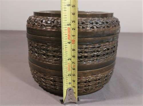 CHINESE WOVEN BAMBOO TIFFIN (FOOD) BASKET WITH 3 COMPARTMENTS