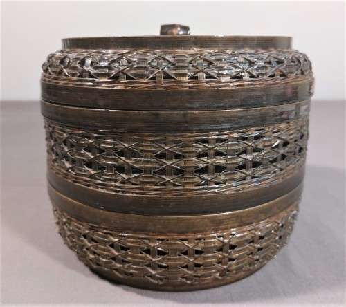 CHINESE WOVEN BAMBOO TIFFIN (FOOD) BASKET WITH 3 COMPARTMENTS