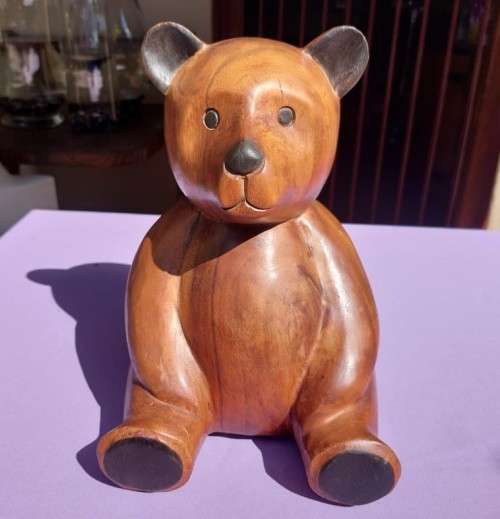 LARGE 30CM HIGH SOLID WOODEN TEDDY BEAR HANDCARVED FROM A SINGLE PIECE OF WOOD WEIGHT 2,6KG