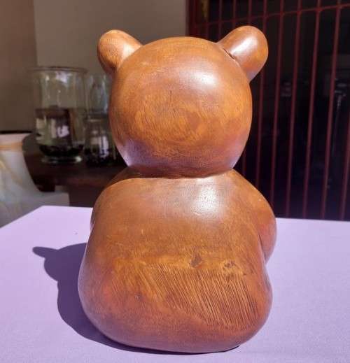 LARGE 30CM HIGH SOLID WOODEN TEDDY BEAR HANDCARVED FROM A SINGLE PIECE OF WOOD WEIGHT 2,6KG