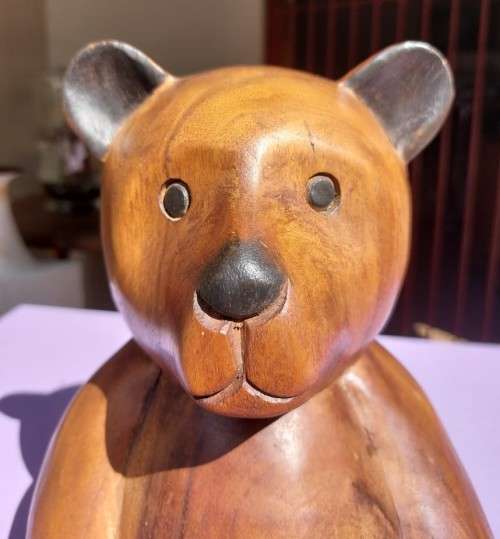 LARGE 30CM HIGH SOLID WOODEN TEDDY BEAR HANDCARVED FROM A SINGLE PIECE OF WOOD WEIGHT 2,6KG