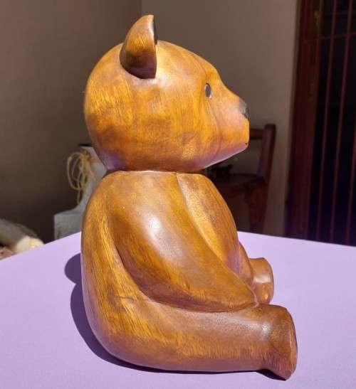 LARGE 30CM HIGH SOLID WOODEN TEDDY BEAR HANDCARVED FROM A SINGLE PIECE OF WOOD WEIGHT 2,6KG