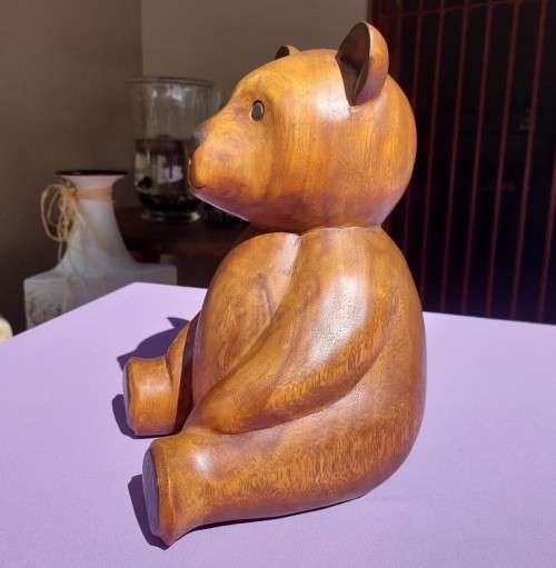 LARGE 30CM HIGH SOLID WOODEN TEDDY BEAR HANDCARVED FROM A SINGLE PIECE OF WOOD WEIGHT 2,6KG