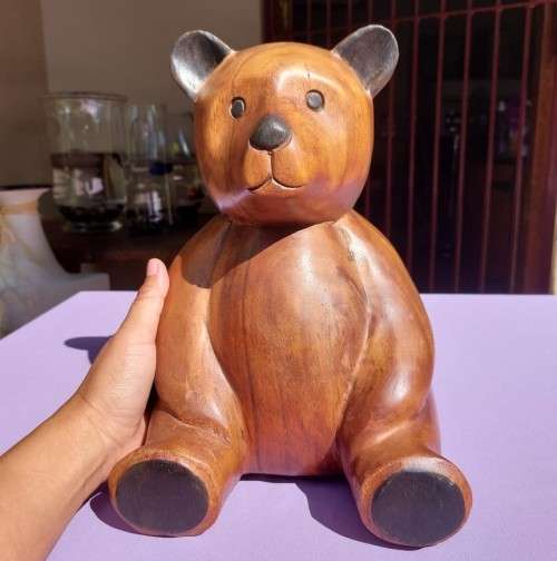 LARGE 30CM HIGH SOLID WOODEN TEDDY BEAR HANDCARVED FROM A SINGLE PIECE OF WOOD WEIGHT 2,6KG
