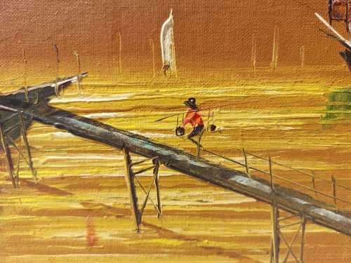COLOURFUL 1960S OIL ON CANVAS BY FAMOUS HONG KONG ARTIST PW CHENG ORIGINAL SIGNED CHINESE JUNK BOATS