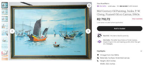 COLOURFUL 1960S OIL ON CANVAS BY FAMOUS HONG KONG ARTIST PW CHENG ORIGINAL SIGNED CHINESE JUNK BOATS