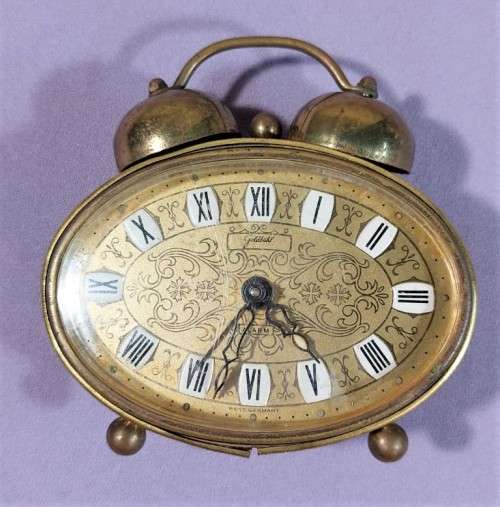 GOLDBUHL 1950S DOUBLE BELL ALARM CLOCK MADE IN WEST GERMANY  BELLS RING BUT WINDUP MECHANISM FAULTY