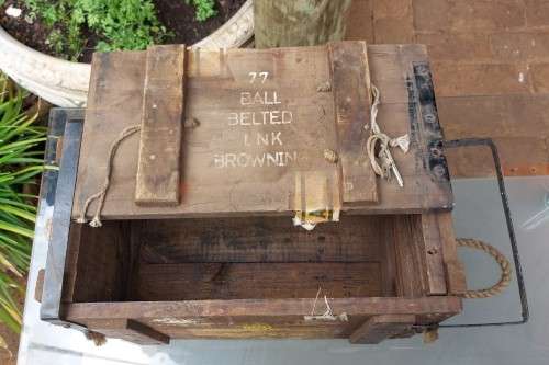 SA ARMY 1950S WOODEN AMMO BOX FOR BROWNING 7.7x56MMR MACHINE GUN BALL BELTED AMMO