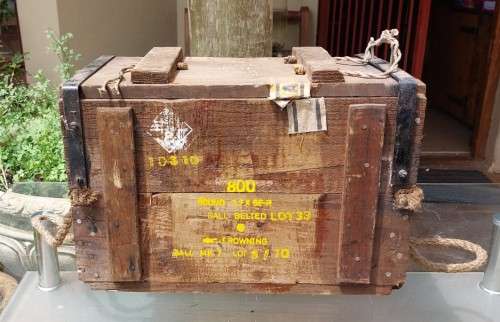 SA ARMY 1950S WOODEN AMMO BOX FOR BROWNING 7.7x56MMR MACHINE GUN BALL BELTED AMMO
