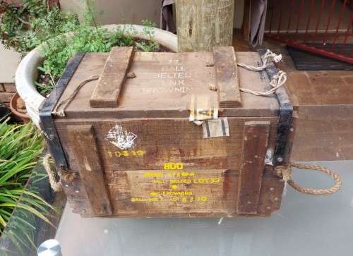 SA ARMY 1950S WOODEN AMMO BOX FOR BROWNING 7.7x56MMR MACHINE GUN BALL BELTED AMMO