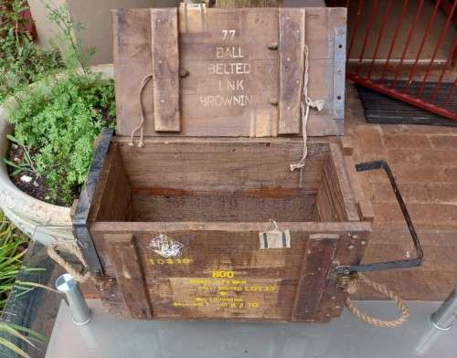 SA ARMY 1950S WOODEN AMMO BOX FOR BROWNING 7.7x56MMR MACHINE GUN BALL BELTED AMMO