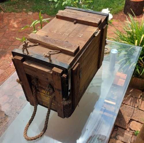 SA ARMY 1950S WOODEN AMMO BOX FOR BROWNING 7.7x56MMR MACHINE GUN BALL BELTED AMMO